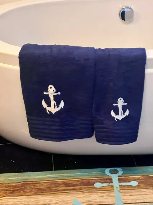 Hovedbilde Håndklær med ankermotiv - Marineblå