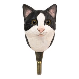 Hovedbilde H&aring;ndspikket knagg Svart hvit Katt